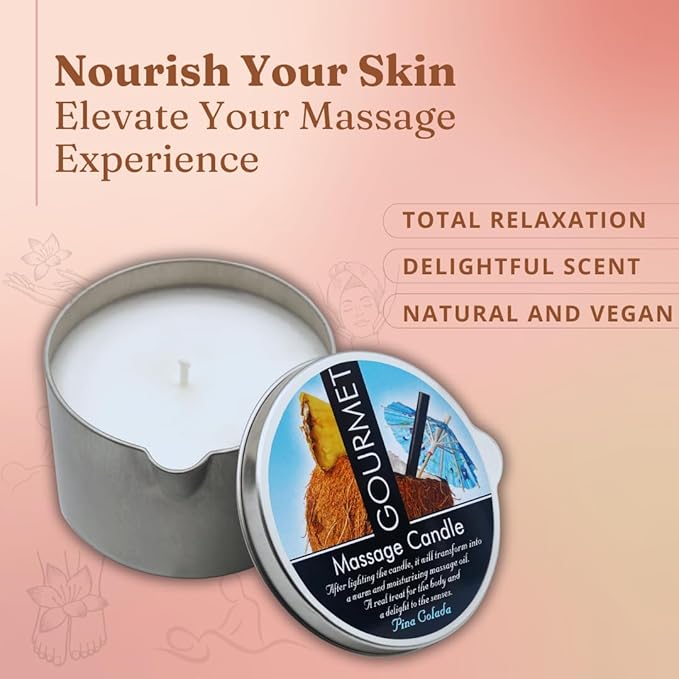 Gourmet Collection Piña Colada Massage Candle for Couples - Moisturizing & Hydrating Skin Care Body Massage Oils Candle - Natural, Vegan (6.76oz) 2344