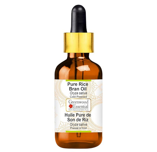 Pure Rice Bran Oil (Oryza sativa) with Glass Dropper Cold Pressed 30ml (1 oz)