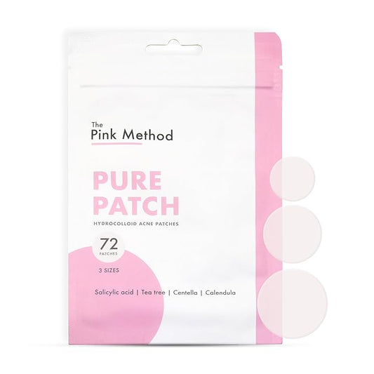 The Pink Method Pure Patch Hydrocolloid Pimple patches for face with Salicylic Acid Tea Tree Centella Calendula Acne Patch Zit Stickers Blemish Spot cover | 3 Sizes| 72 Count