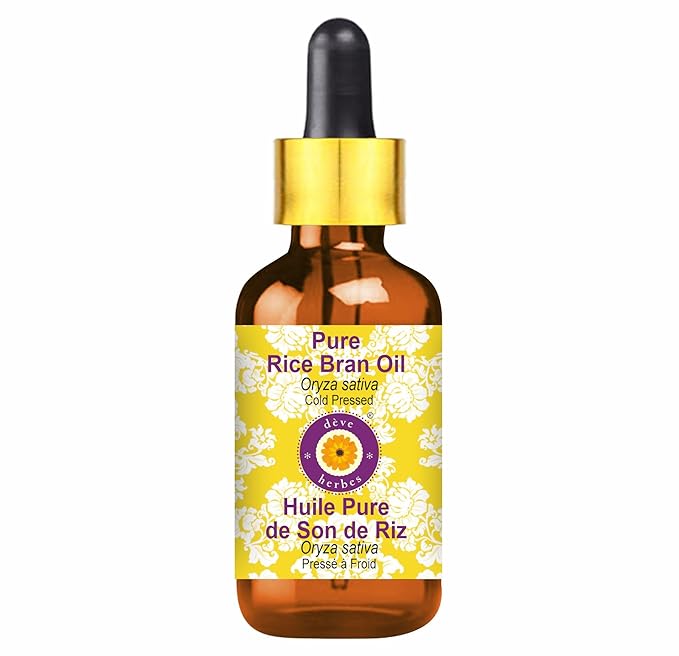Deve Herbes Pure Rice Bran Oil (Oryza Sativa) with Glass Dropper Cold Pressed 15ml (0.50 oz)