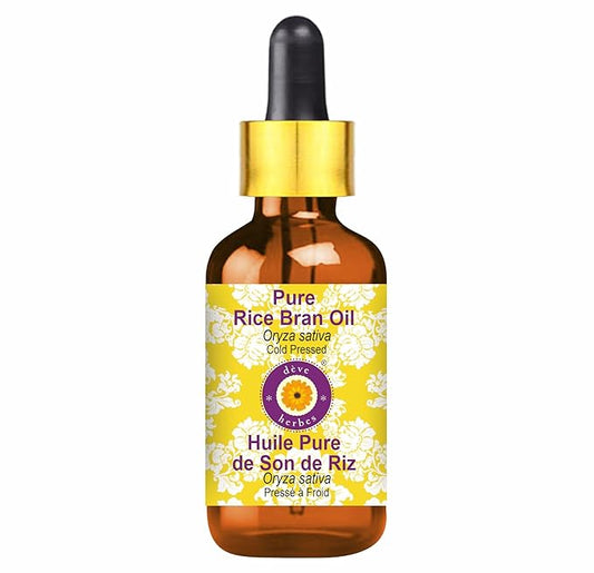 Deve Herbes Pure Rice Bran Oil (Oryza Sativa) with Glass Dropper Cold Pressed 15ml (0.50 oz)
