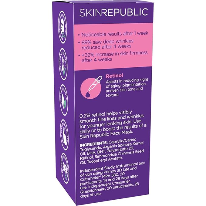 Skin Republic Retinol 0.2% Serum. Noticeable Results After One Week. 30ml Bottle. Made in Europe.