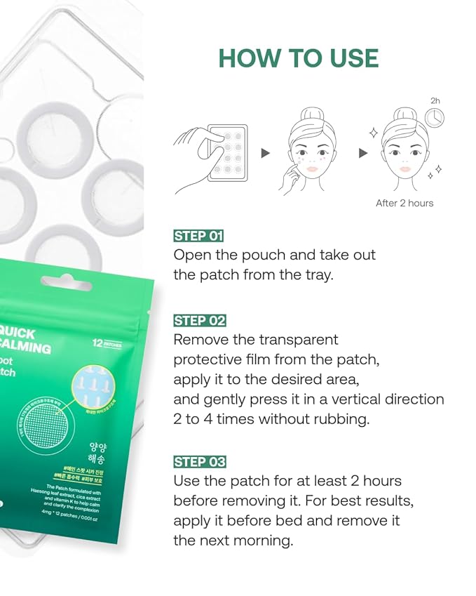 Yangyang Pine Quick Calming Spot Patch (12 Patches) | Hyaluronic Acid Soothing Deep Shot | Blemish Relief | Pimples Care | Ultra-Thin Hydrocolloid Patch | Non-Irritating Acne Treatment