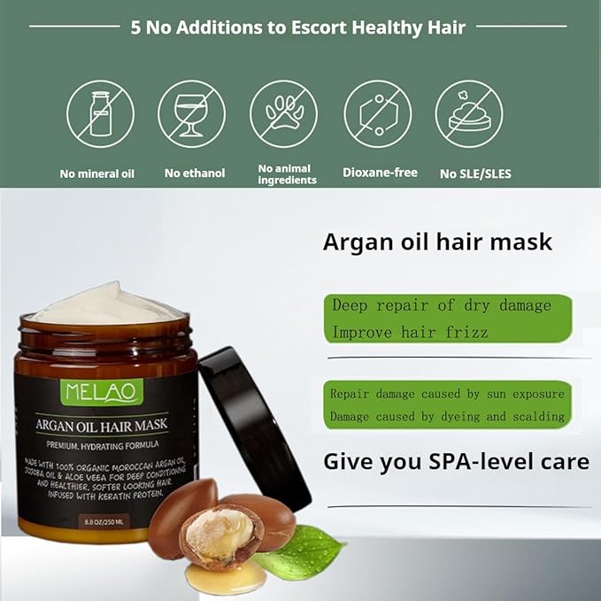 Hair Treatment Deep Repair Conditioning Argan Oil Hair Mask Essence for Dry Damaged Hair All Hair Types 8.8 oz