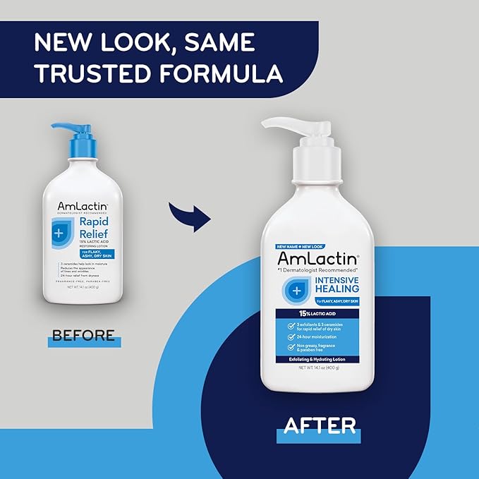 AmLactin Intensive Healing Body Lotion for Dry Skin – 14.1 oz Pump Bottle & Daily Nourish 12%-14.1 oz Body Lotion with 12% Lactic Acid-Exfoliator and Moisturizer for Dry Skin