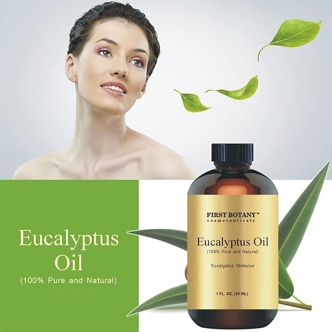 First Botany, 100% Pure Eucalyptus Oil - Premium Eucalyptus Essential Oil for Aromatherapy, Massage, Topical & Household Uses - 1 fl oz (Eucalyptus)