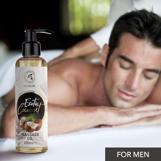 Massage Oil Coconut 6.8 Fl Oz (200ml) - Body Oil with Coconut - Jojoba - Almond - Grapeseed - Peach Kernel Oils - Aromatherapy Oil - Relax Oil - Good Sleep Oil - Calming Oil