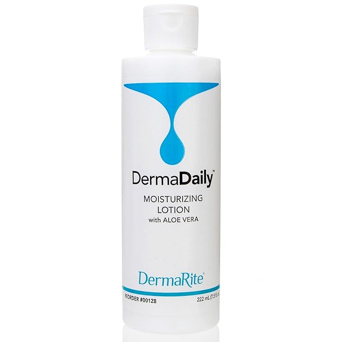 DermaRite's DermaDaily Moisturizing Lotion for Hand and Body - Daily Use Skin Moisturizer with Aloe Vera, Non-Greasy Formula - 7.5 oz. Bottle, 2 Count