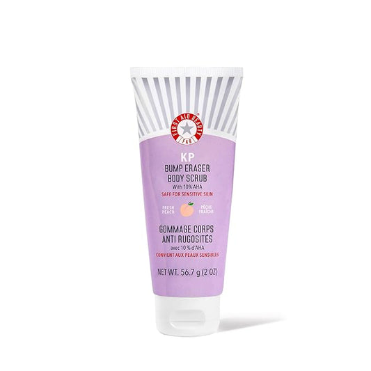 First Aid Beauty - KP Bump Eraser Body Scrub with 10% AHA, Keratosis Pilaris Exfoliator with Glycolic and Lactic acids, Helps Reduce Chicken Skin Bumps, Safe for Sensitive Skin, NEW Peach Scent (2 oz)