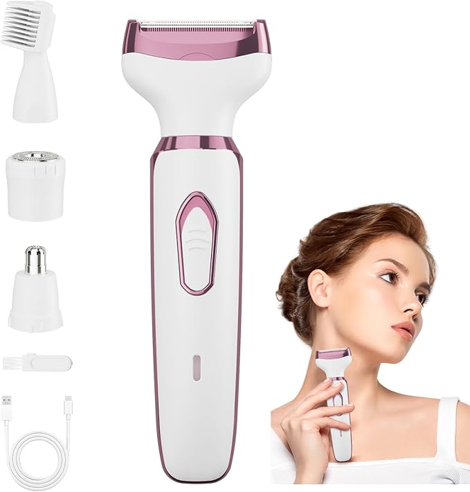 Electric Razor for Women, 4-in-1 Bikini Trimmer, Waterproof Electric Shaver for Women, Rechargeable Painless Pubic Hair Trimmer