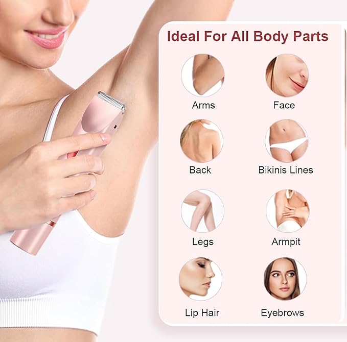 Dermave Bikini Shaver, Bikini Trimmer for Women, Glow Aura Electric Razor 2-in-1 Women's Body Shaver Dual Head Women's Trimmer for Leg Arm Body Grooming Tool (Pink)