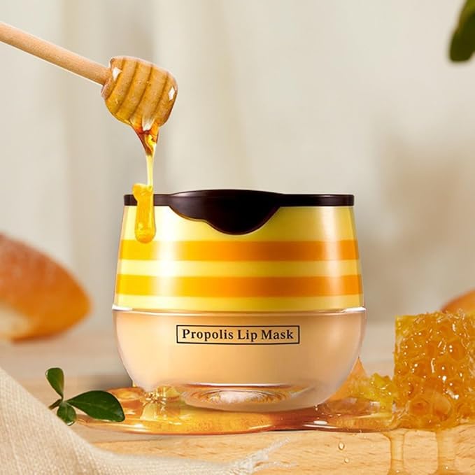 4 Pcs Bee Balm Lip Balm Honey Pot, Honey & Strawberry Lip Mask Propolis Moisturizing Hydrating Prevention Dry and Cracked Lip Scrubs Exfoliator.