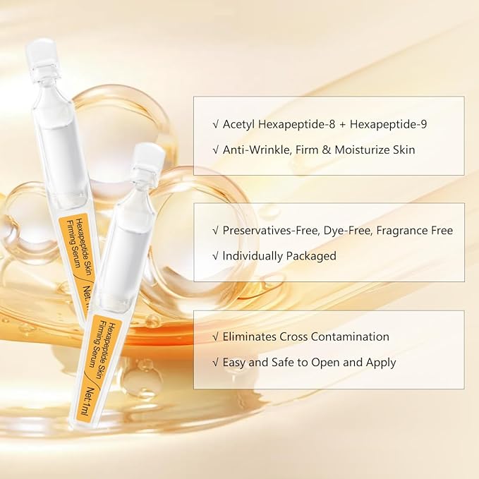 Skin Firming Serum with Acetyl Hexapeptide-8, Hexapeptide-9, Carnosine - Moisturizing, Hydrating and Antioxidant for Fine Lines, 30 Pcs/Box Ampoules