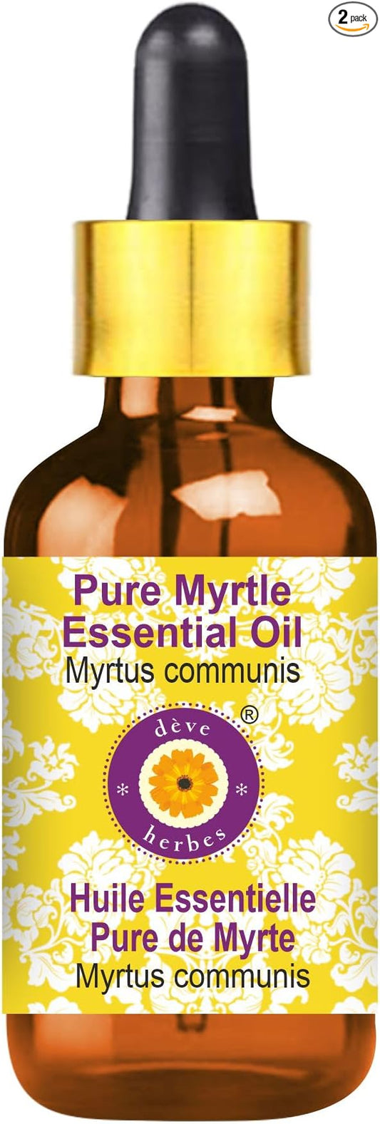 Deve Herbes Pure Myrtle Essential Oil (Myrtus communis) with Glass Dropper Steam Distilled 30ml (1 oz)