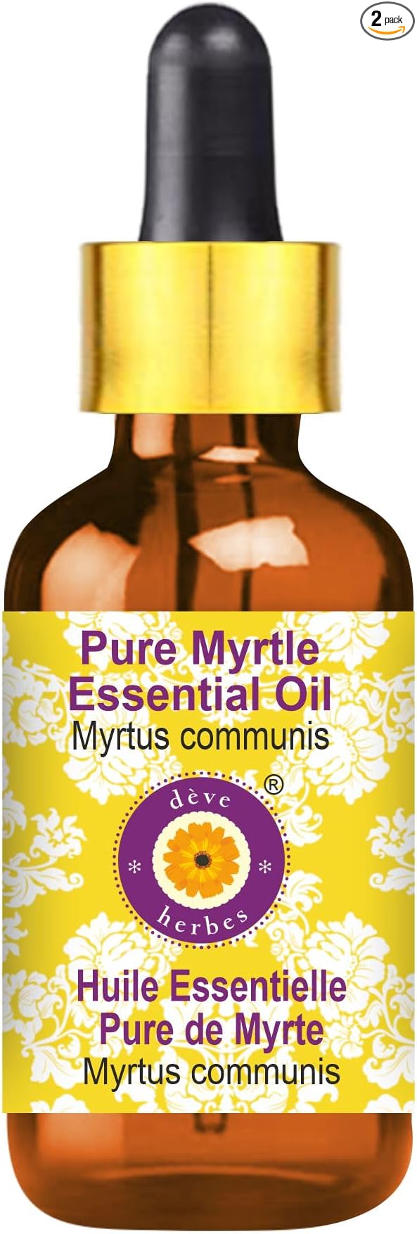 Deve Herbes Pure Myrtle Essential Oil (Myrtus communis) with Glass Dropper Steam Distilled 15ml (0.50 oz)