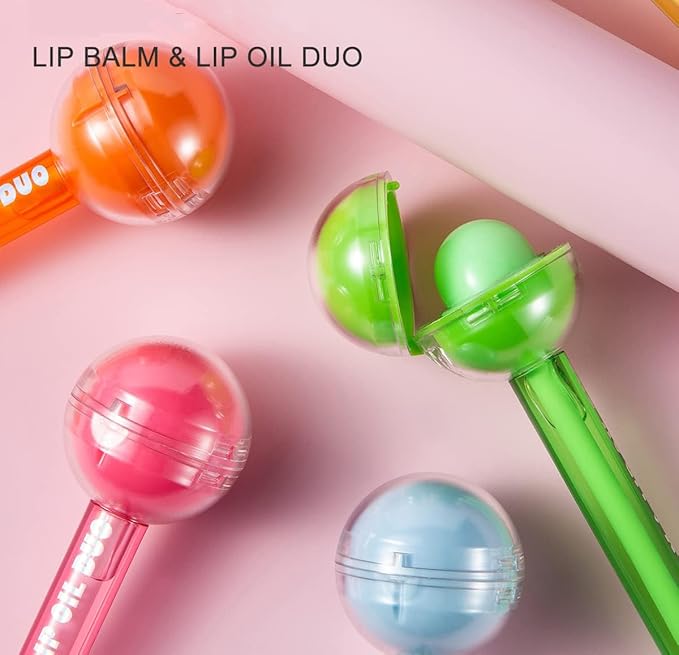 Lip Gloss and Lip Balm Combo, Magic pH Color Changing Lipstick & Vitamin E Clear Lip Oil Combo, Hydrating Plumping Lip Care Product for Girls(Blue)