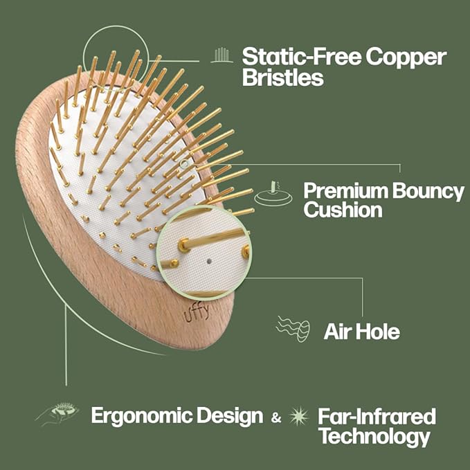 Uffy Acubrusher – Bamboo Bristle Gua Sha Hair Brush - Ergonomic Scalp Massager for Dandruff & Hair Growth, Suitable for All Hair Types - Ideal Gift for Mom in Turquoise Blue