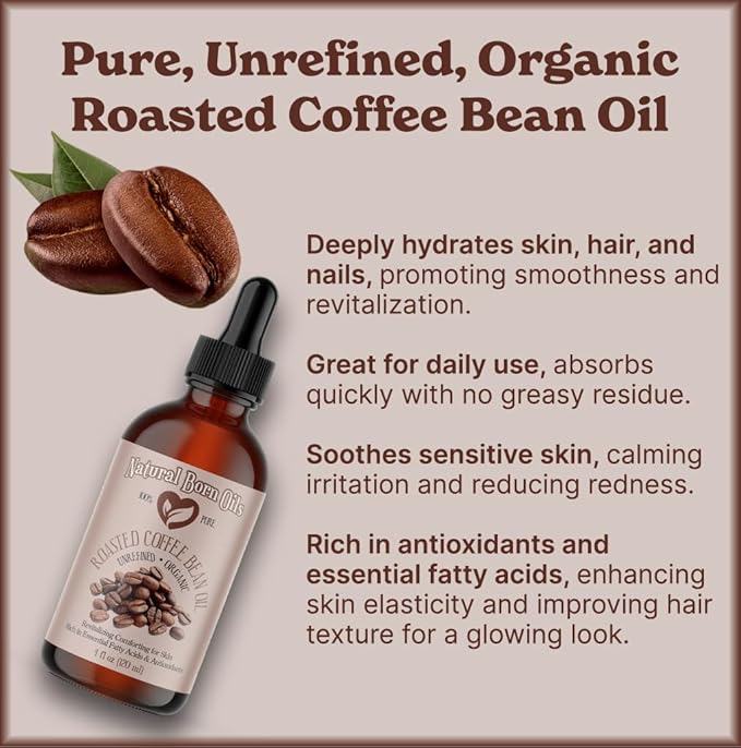 Natural Born Oils Roasted Coffee Bean Oil, 1 Gallon, Organic, Cold-Pressed, Nutrient-Dense, Intense Skin Hydration, Hair Strengthener
