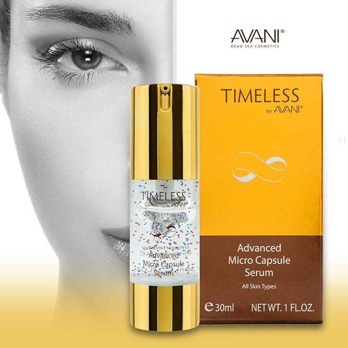 Timeless by AVANI Face & Eye Micro Capsule Serum, Blend of Dead Sea Minerals, Plant Extracts, and Vitamin A, C & E ,Active Enzymes for Smooth & Hydrated Skin - 1 fl. oz