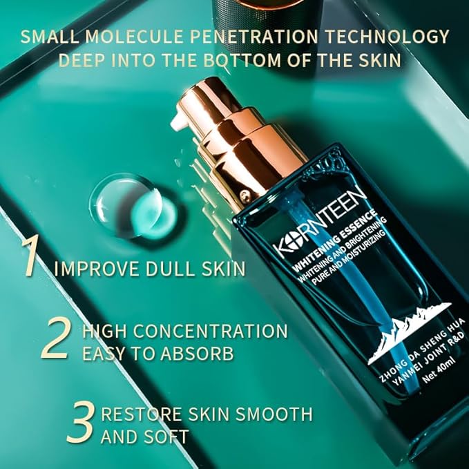 Switzerland KORNTEEN Brightening Essence Serum 40ml/1.41fl.oz, for Dark Spot, Brighten Skin, Reduce Melanin, Nourish, Moisturizes, with Gentiana Scabra Root Extract, 3-O-Ethylascorbic Acid