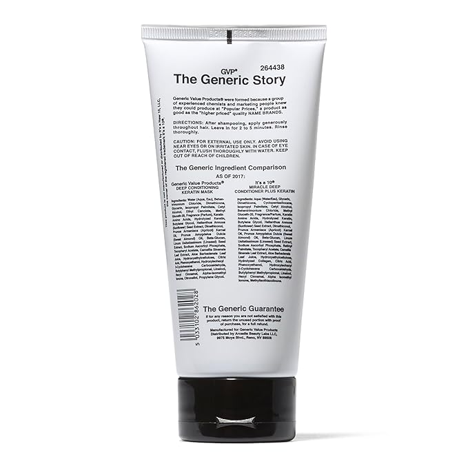 Generic Value Products Deep Conditioning Mask Plus Keratin, Adds Shine, Protects Hair Color, Helps Prevent Heat Damage, Detangles, 6 Oz