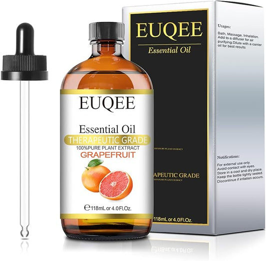 Grapefruit Essential Oil 118mL Pure Grapefruit Oil, Large Capacity Essential Oil with Glass Dropper for Diffuser, Aromatheraphy, DIY Soap (4fl.oz)