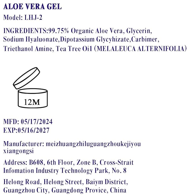 Aloe Vera Gel for Skin, Aloe Vera Gel Infused with Tea Tree Oil for Hydrating, Repair Skin, Organic Aloe Vera Gel Extract from Fresh Pure Aloe Vera for Sunburn Relief, Hair, Razor- 6.76 Fl Oz