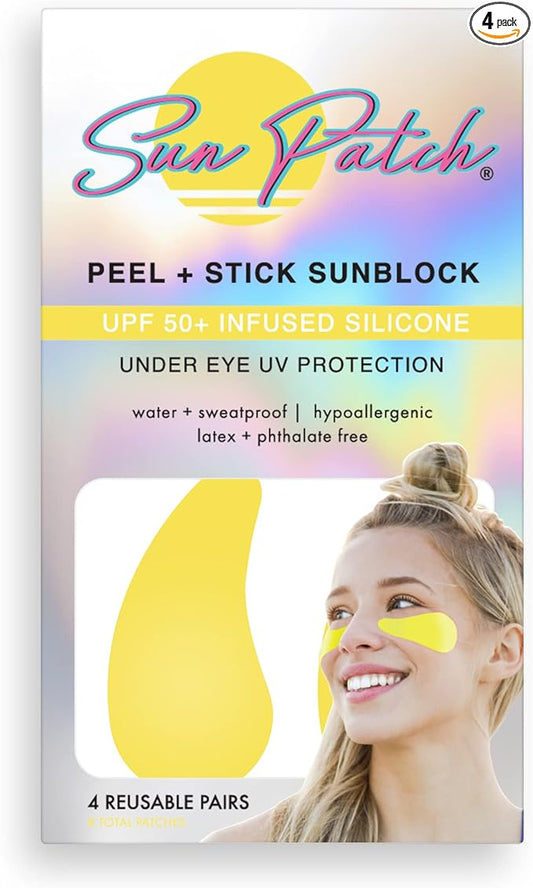 Hypoallergenic Sun-Screen Under Eye Patches, 100% Silicone UPF-50 UV Protection, Reusable, 1 Pack/4 Pairs, Yellow (Golf, Surf, Swim, Ski & Snow, Outdoors)