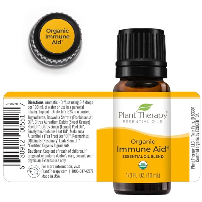 Plant Therapy Organic Immune Aid Essential Oil Blend 10 mL (1/3 oz) 100% Pure, Undiluted, Therapeutic Grade