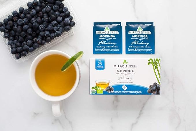 Miracle Tree - 6 Count of Organic Moringa Superfood Tea, 25 Individually Sealed Tea Bags, Blueberry (Keto, Detox, Energy/Immunity Booster, Vegan, Gluten-Free, Organic, Non-GMO, Caffeine-Free)