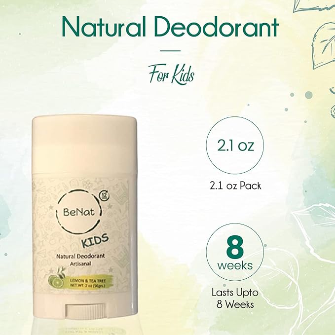 2-Pack All Natural Deodorant For Kids and Teens 100% Natural Aluminum-Free Carcinogen Free Kids Deodorant For Boys and Girls Clinically Proven To Be Safe For Children and Teenagers