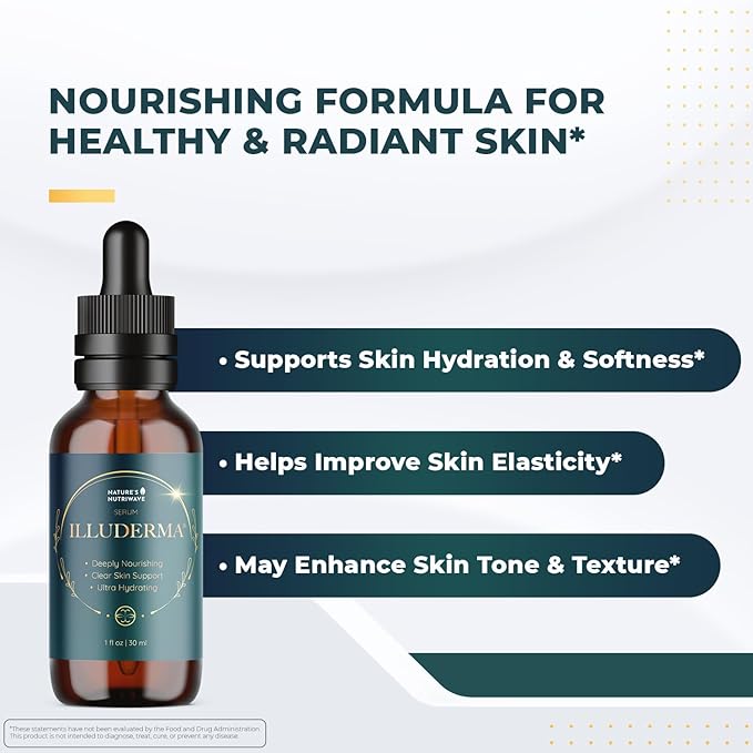 Illuderma Serum – 100% Natural Facial Serum with 16 Beneficial Ingredients for Hydrated, Nourished Skin – 1 Oz, 30ml, 1 Month Supply