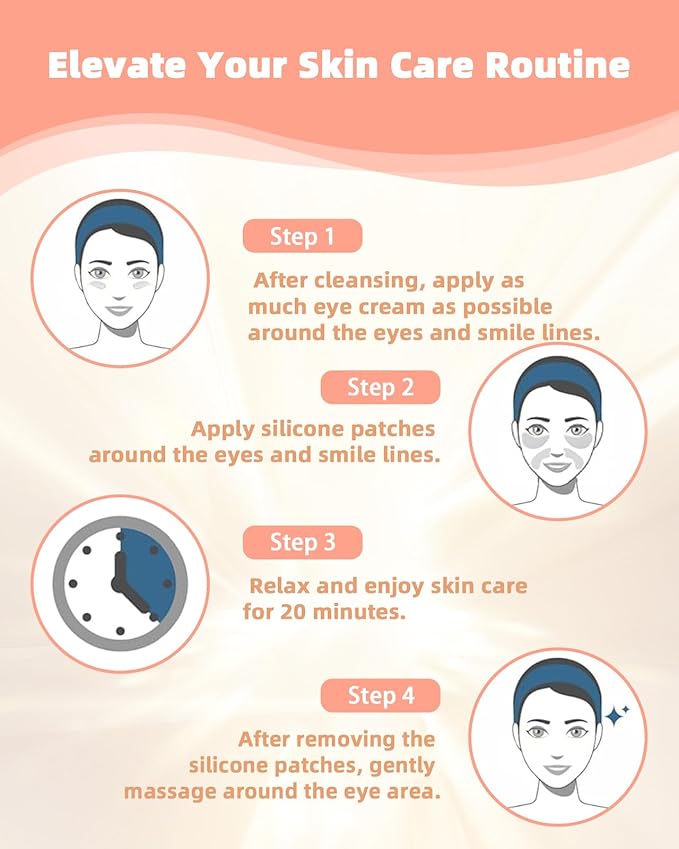 Reusable Eye and Smile Line Patches - 2 Pairs Silicone Under Eye Patches and Nasolabial Folds Patches, Reusable Eye Mask, Silicone Wrinkle Patches for Eye Lines & Smile Lines Treatment, No Adhesive