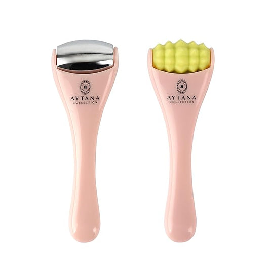 AYTANA Mini Cooling Face and Ice Roller Set with Pouch - Soothing Rollers for Puffy Eyes and Facial Massage | Pink Facial Tools for Skin Care | Relaxing Ice Rollers (Blush)