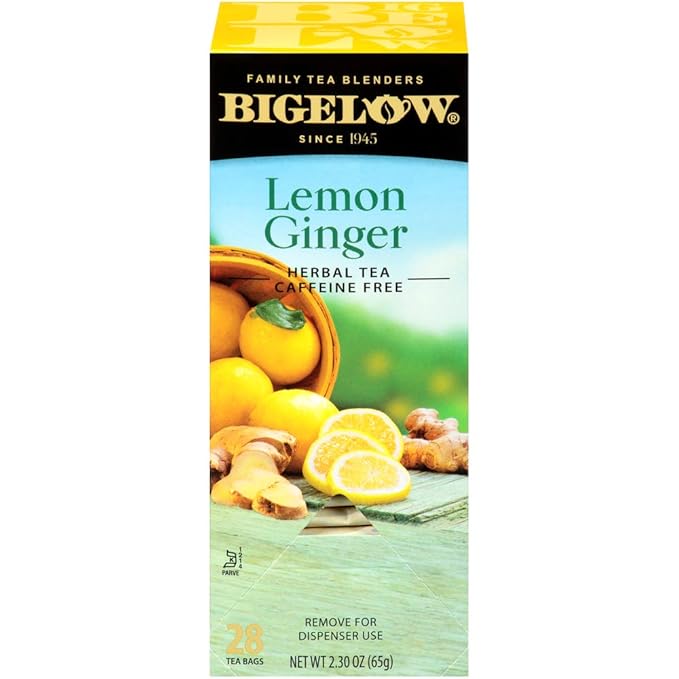 Bigelow Lemon Ginger Herbal Tea Bags 28-Count Boxes (Pack of 6) Lemon Ginger Tea Bags Herbal Tea All Natural Gluten Free