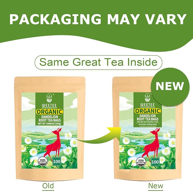 WT WEETEE Organic Dandelion Root Tea Bags, Pure Raw Dandelion Root 100 Count, Earthy & Refreshing Herbal Tea