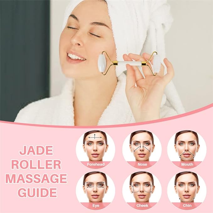 Jade Roller for Face and Gua Sha Set Face Roller,Facial Beauty Roller Skin Care Tools Massager for Face, Eyes,Forehead Neck, Body Muscle， Relaxing and Relieve Fine Lines and Wrinkles