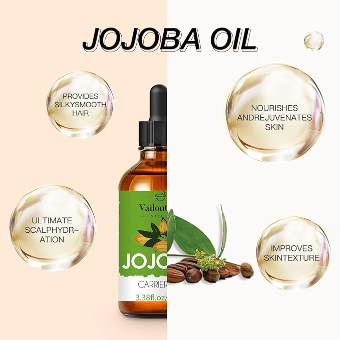 Jojoba Oil Organic – Natural Body Oil and Massage Oil, Body Spray for All Skin, Hair, and Nails, Cold Pressed & Hexane Free(Jojoba Oil, 3.4 Fl Oz)