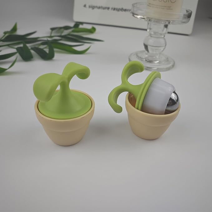 Ice Globes for Face - 2pcs Ice Roller, Massage Ball Roller for Women, Relieve Discomfort and Puffiness, Eye Lag, Green Plantlike