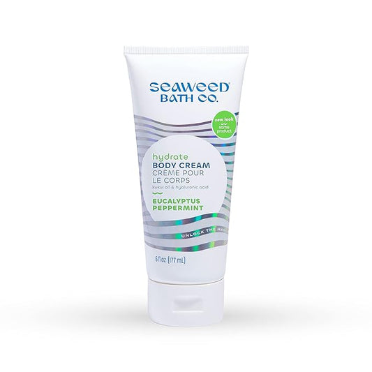 Seaweed Bath Co. Hydrate Body Cream, Eucalyptus Peppermint Scent, 6 Ounce, Nourishing Hand & Body Lotion Moisturizer for Dry Skin, with Sustainably Harvested Seaweed, Kukui Oil, Hyaluronic Acid
