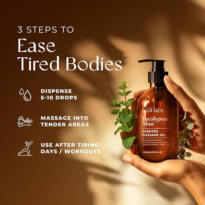 Gya Labs Eucalyptus Mint Massage Oils - 6.76 Fl Oz - 100% Pure Natural Refreshing Aromatherapy Body Massage Oil for Sore Muscles - with Jojoba, Argan, Sunflower, Almond, Vitamin E & Eucalyptus