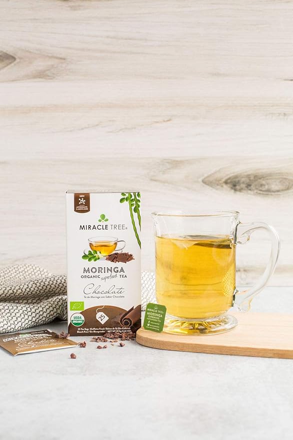 Miracle Tree - Organic Moringa Superfood Tea, 25 Individually Sealed Tea Bags, Chocolate (Keto, Detox, Energy & Immunity Booster, Vegan, Gluten-Free, Organic, Non-GMO, Caffeine-Free)
