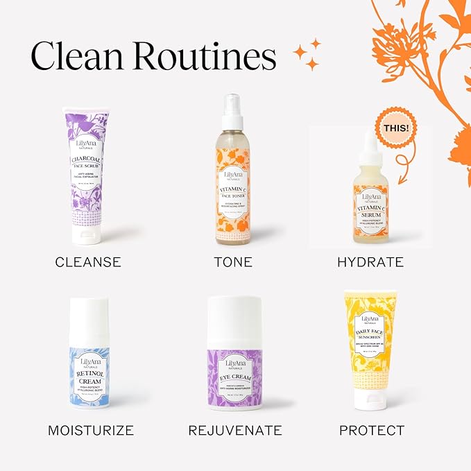 LilyAna Naturals Vitamin C Serum for Face - Face Serum with Hyaluronic Acid and Vitamin E, Anti Aging Serum, Reduces Age Spots and Sun Damage, Promotes Collagen and Elastin (Double Pack)