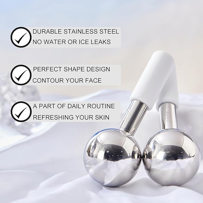 360 Rotating Ice Globes for Face & Eyes, Unbreakable Stainless Steel Cryo Sticks for Beauty Routines, Facials Cold Roller Colling Globes for Puffiness, Wrinkles, Dark Circles, Headaches
