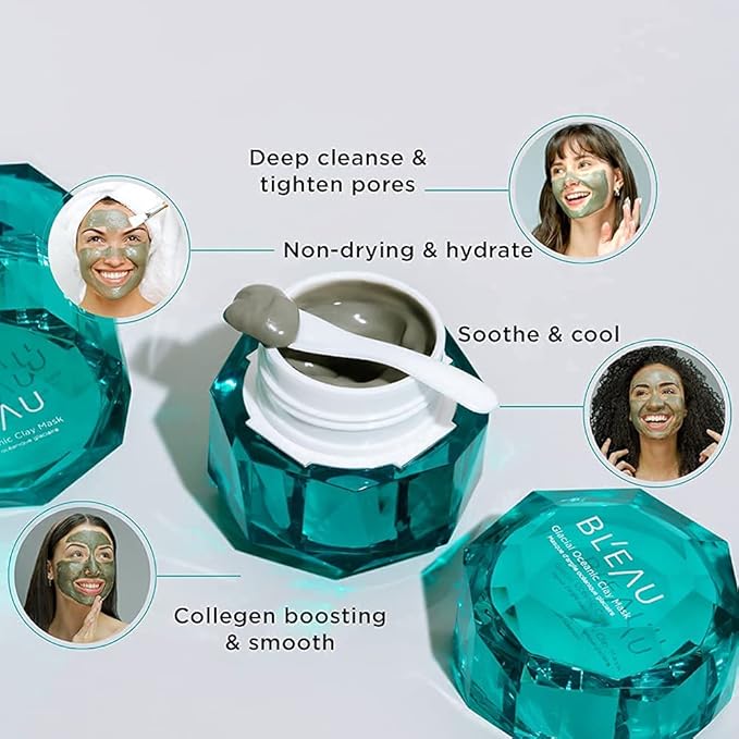 Bl'eau Glacial Oceanic Clay Mask - NSF Certified - Detox/Rehydrate/Repair, 50 g ℮ Net Wt. 1.8 oz