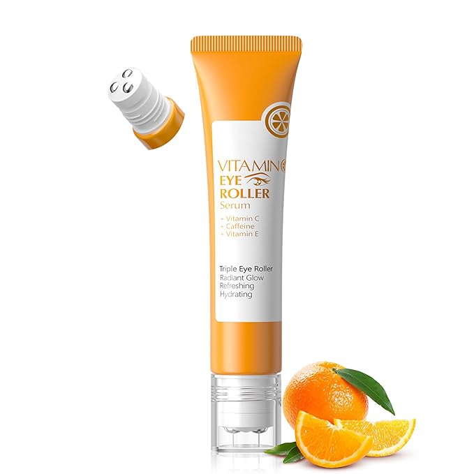 Easilydays Vitamin C Eye Cream & Under Eye Serum, Refreshing, Hydrating, Radiant Glow Eye Care Eye Roller Serum with 360° Massage Ball, Tightening Under Eye Serum for Women Reduce Wrinkles Fine Lines