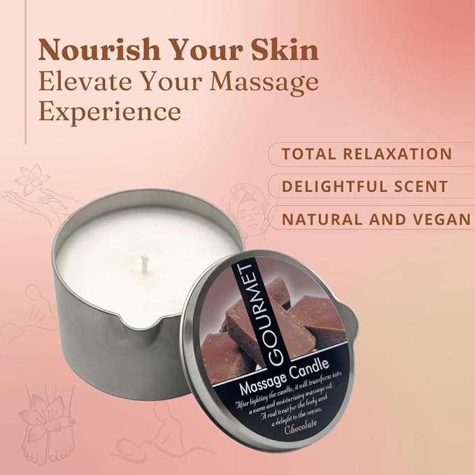 GOURMET COLLECTION Massage Candle Chocolate Scent - Moisturizing Body Oil for Pure Relaxation - Ideal for Massage Therapy, Luxurious Experience 6.76oz