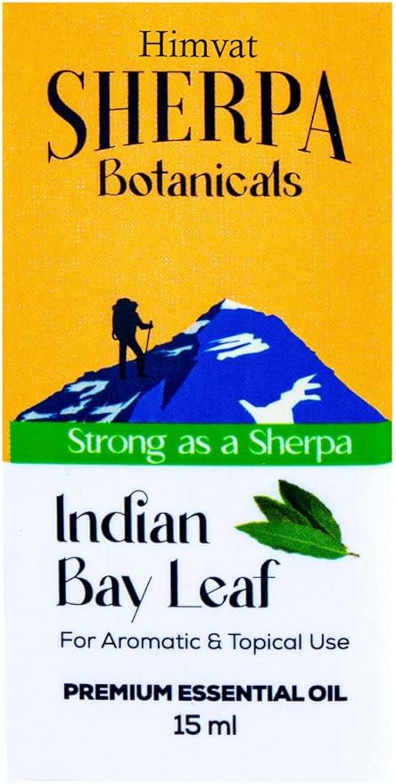 Sherpa Botanicals Indian Bay Leaf Essential Oil - 100% Pure & Natural Oils - Ideal for Diffuser Blends, Aromatherapy, Home Fragrance - Herbaceous Aroma for Home & Wellness - Vegan, Paraben-Free, 15mL