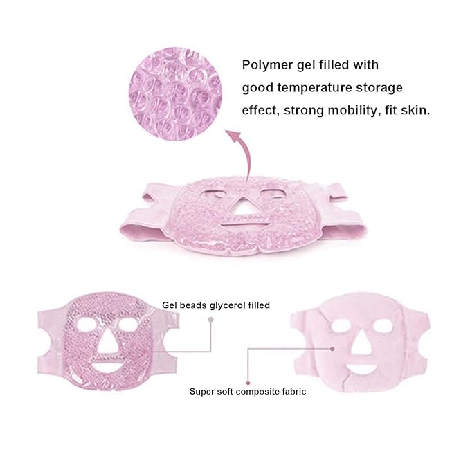 Jakuva Hot and Cold Therapy Full Face Gel Mask,Face Ice Mask for Woman Man,Gel Beads Eye Mask&Compress Pearl Treatment for Headache, Puffiness,Migraine Relief,Face SPA & Overall Skin Care (Pink)