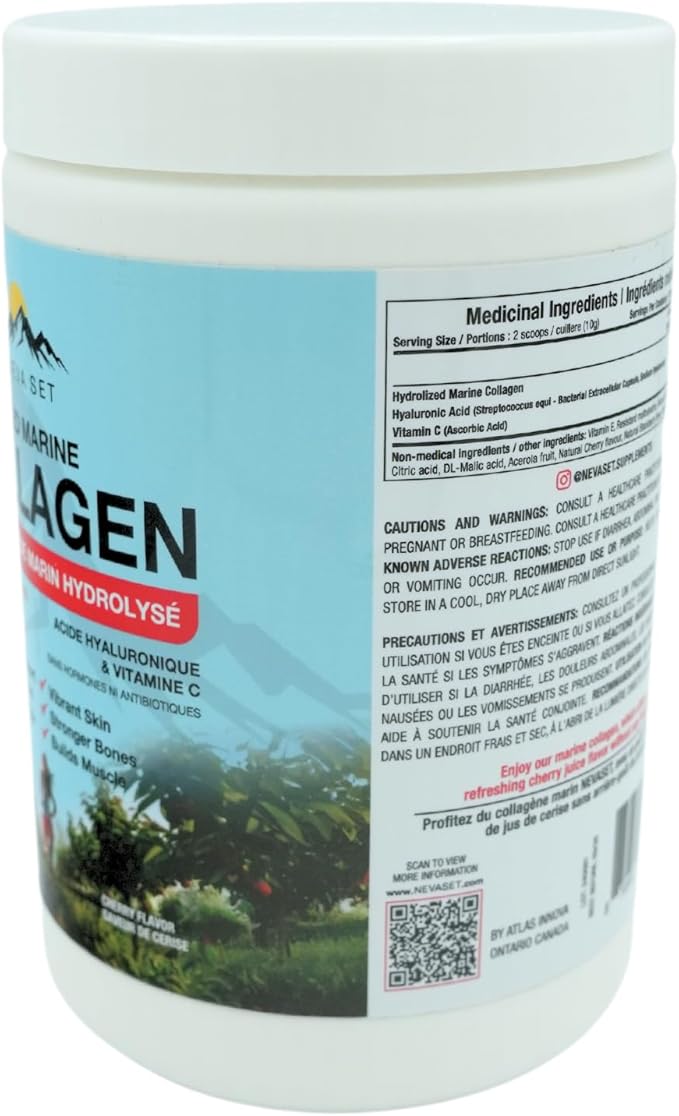Cherry HYDROLYZED Marine Collagen with HYALURONIC Acid & Vitamin C. 350g. Join,Hair,Skin & Bones Support.